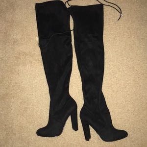 Suede over the knee black boots
